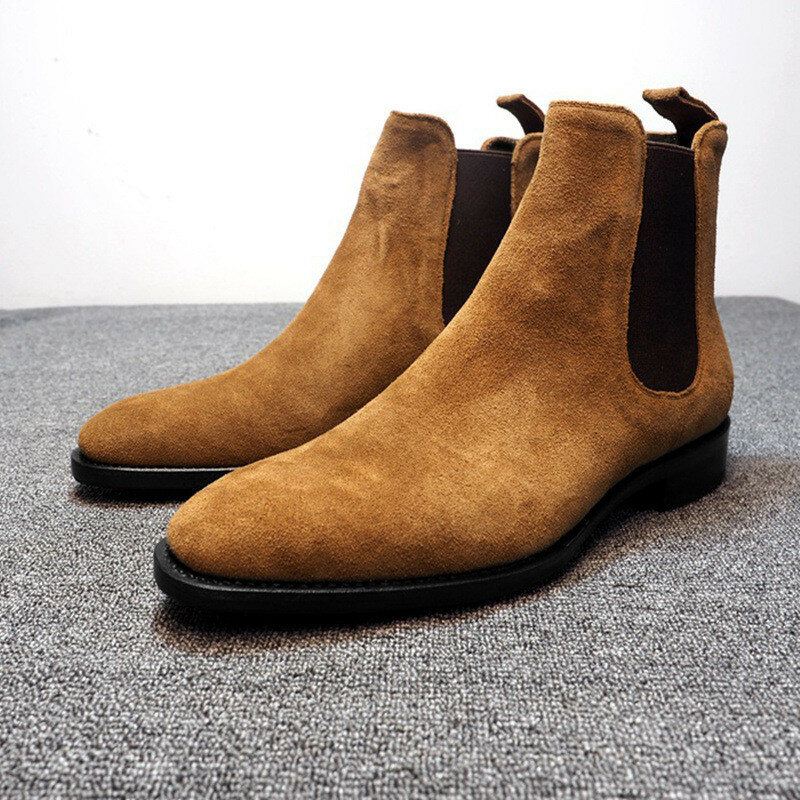 Men Leather Ankle Boots Chelsea Boots Dress Formal Casual Business High Top Slip On Shoes