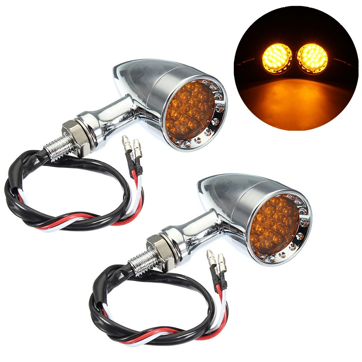 2X Motorcycle 20LED Amber Light Turn Signal Bullet Indicator Blinker Lamp 12V US