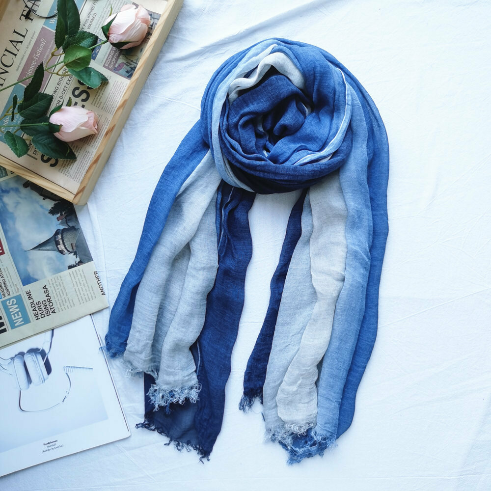 Women Cotton Gradient Color Natural Fold Silk Scar Casual Neck Protection Literary Style Scarf