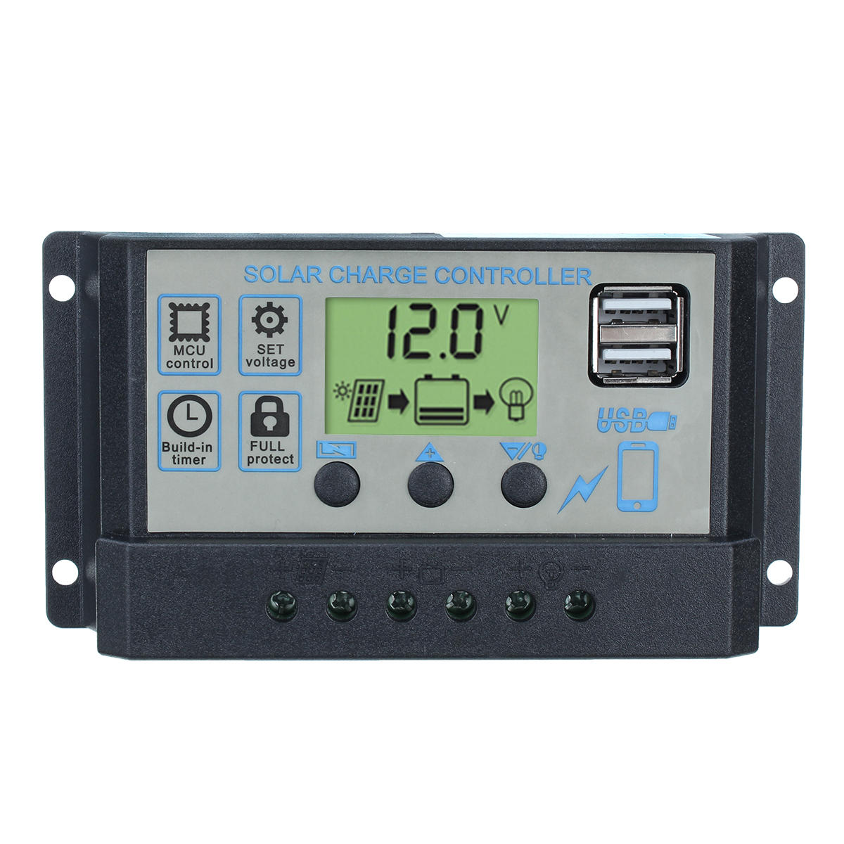 

12V/24V Auto Solar Controller 10A-60A 3-stage PWM Solar Charge Controller Battery Regulator Dual USB LCD Display