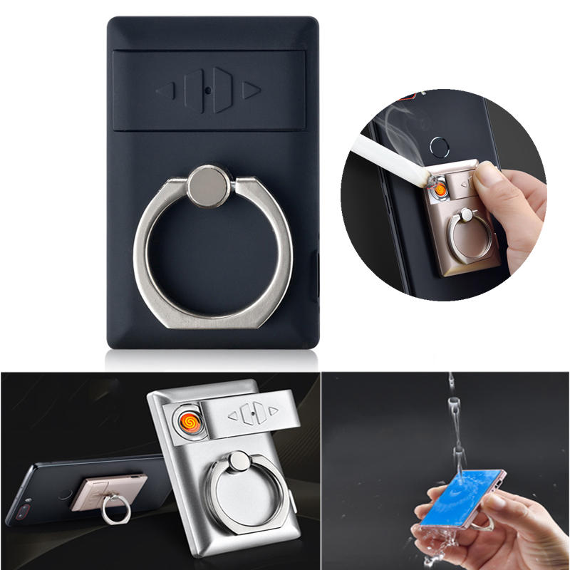 IPRee® 2 In 1 EDC Phone Holder Support Buckle Ring Metal Cigar Lighter USB Rechargeable Fire Starter