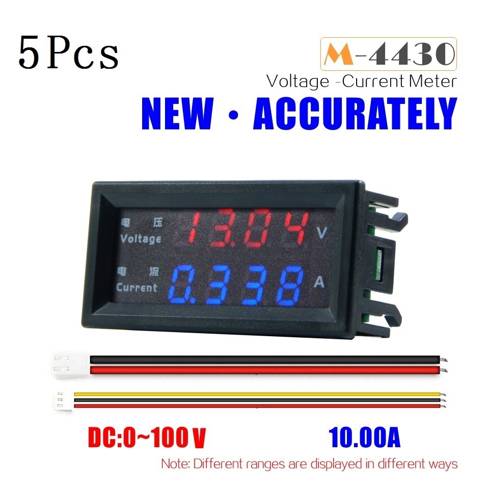 

5Pcs M4430 Mini Digital Voltmeter Ammeter DC 100V 10A Panel Amp Volt Voltage Current Meter Tester Meter with Dual LED Di