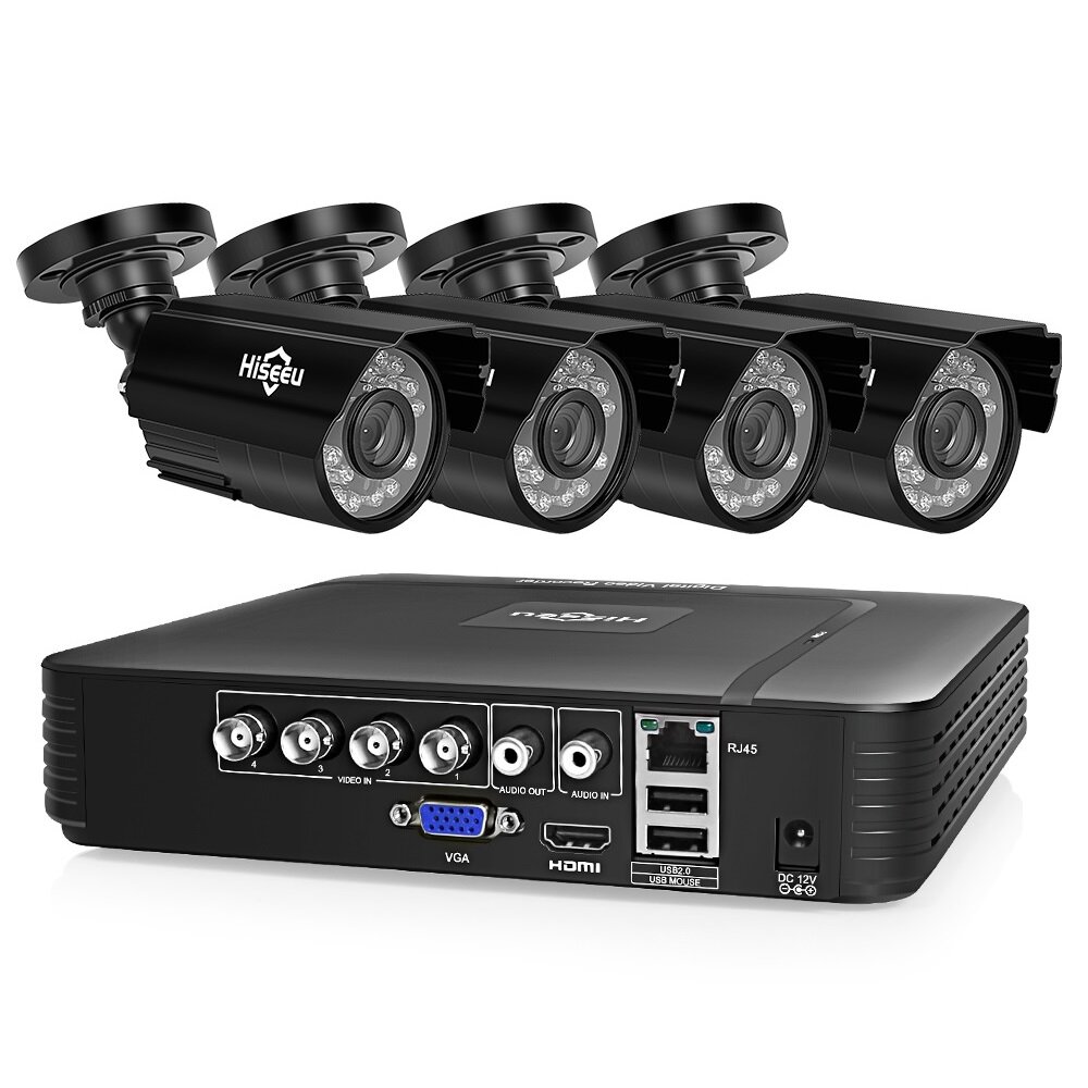 Hiseeu 4CH 1080P AHD Security Camera DVR CCTV Camera System Kit Waterproof Video Surveillance System