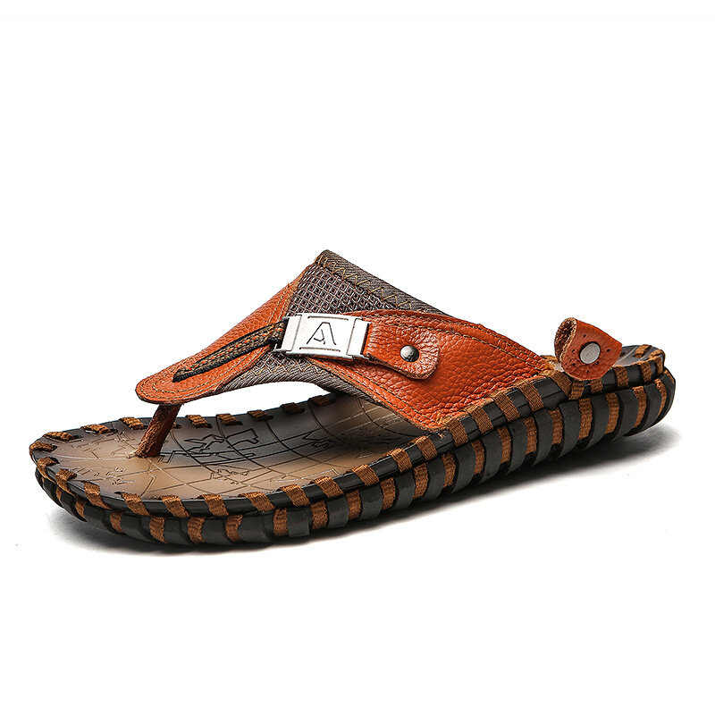 Heren lichtgewicht rundleder outdoor strand flip flop sandalen