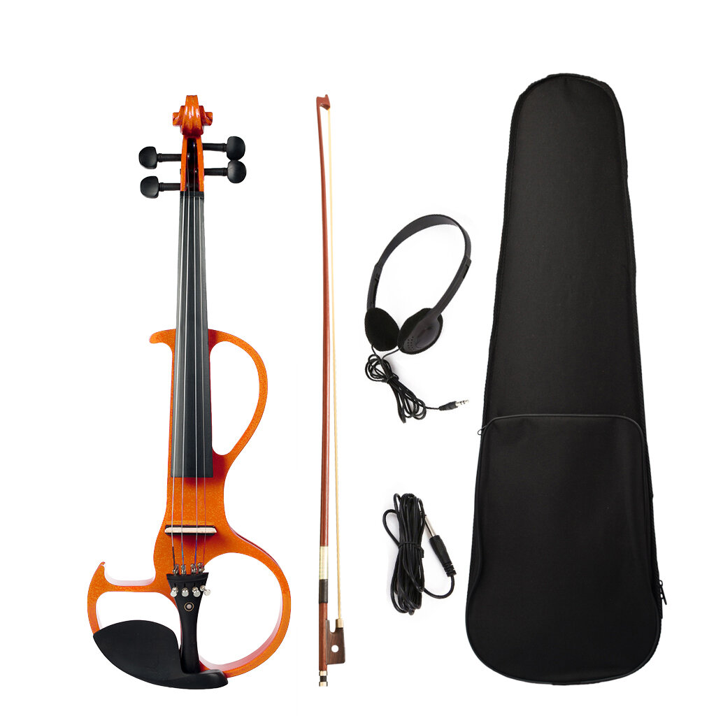 NAOMI 4/4 Full Size Electric Violin Fiddle 4 String Violin with Ebony Fittings, Carrying Case, Audio Earphone, Cable, Bo