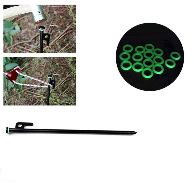 4PCS 30CM Tent Pegs Steel Iron Ground PegsWindproof Canopy Fixing Stakes Outdoor Camping Tent Pegs With Luminous Circl