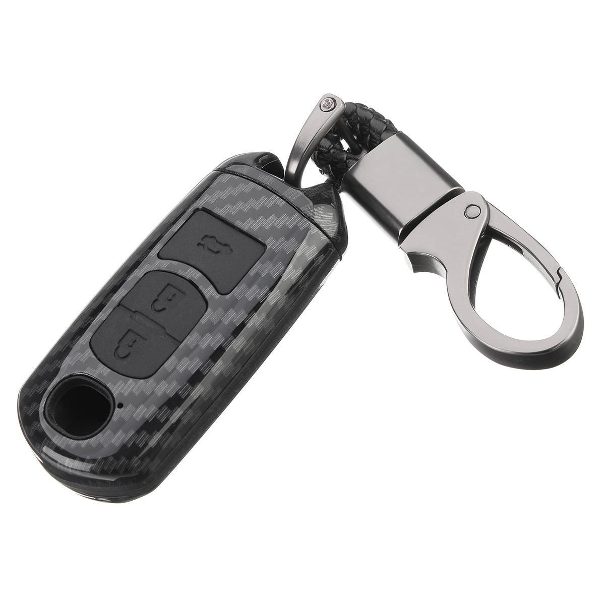 ABS Carbon Fiber Remote Smart Car Key Case/Bag Cover Fob with Key Ring for Mazda 3 Axela 2017-18
