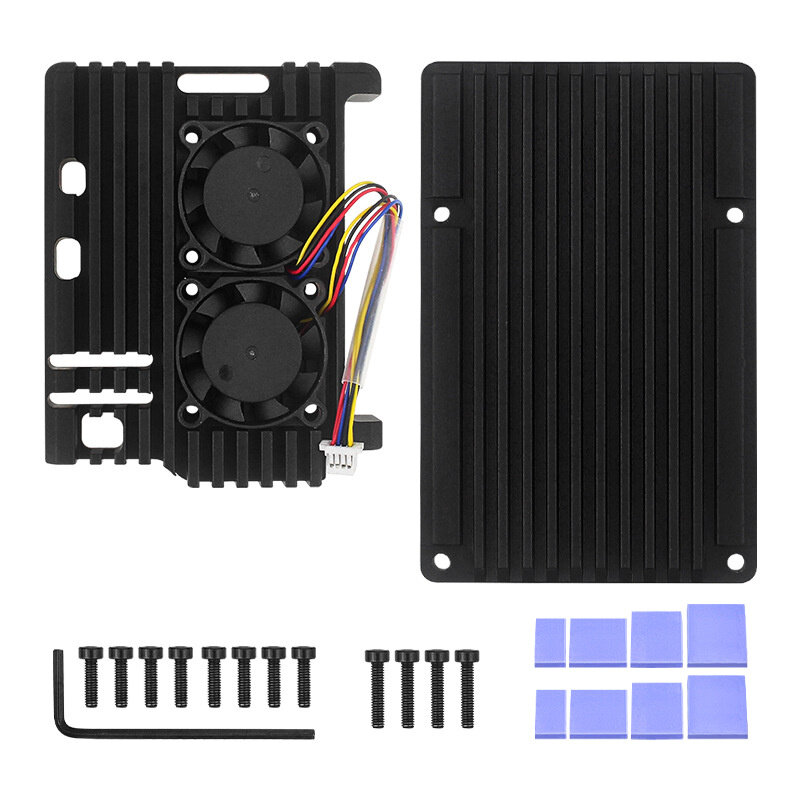 

Passive Dissipation Metal Case for Raspberry Pi 5 5B Aluminum Alloy Shell with Dual Cooling Fan