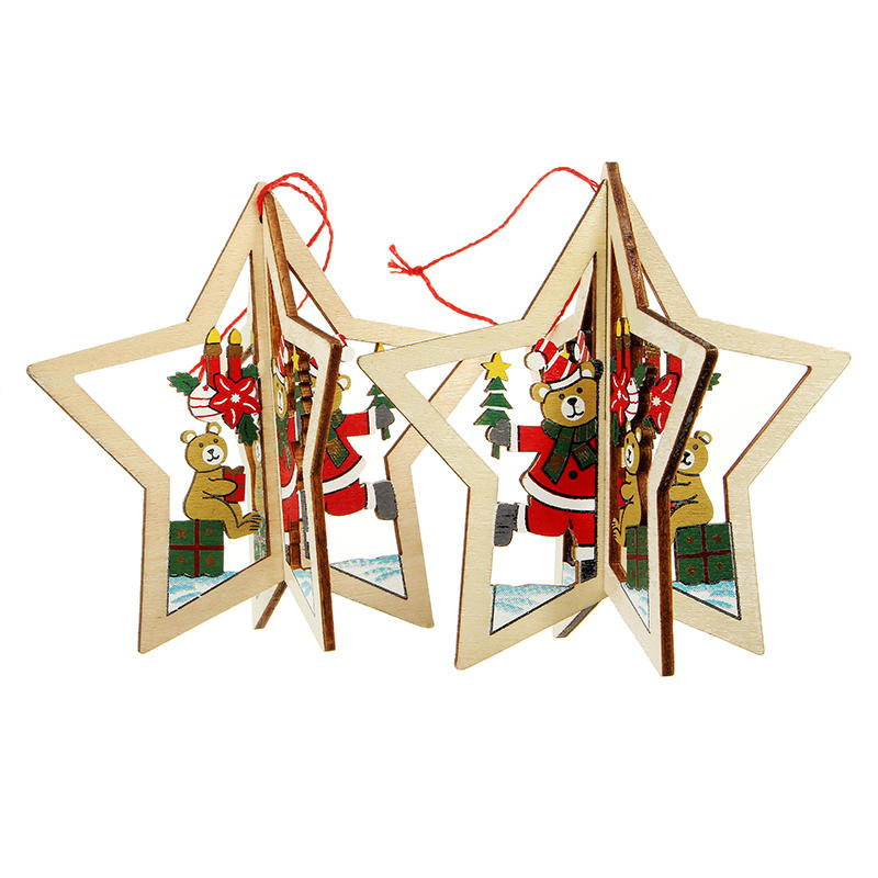 2 stuks Kerst Houten Vijfpuntige Ster Kerstboom Accessoires