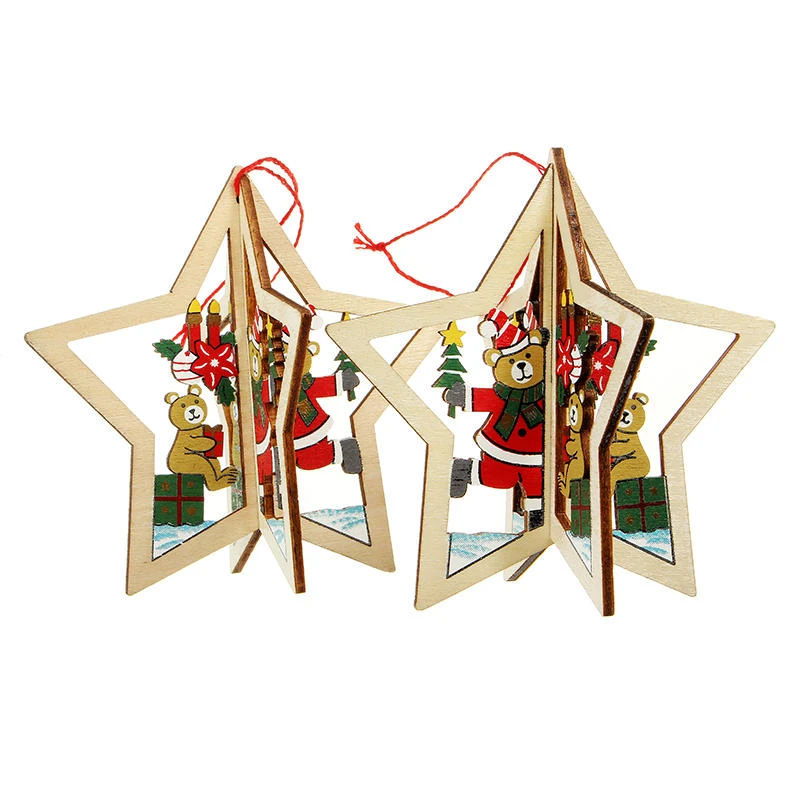 2PCS Christmas Wood Five Pointed Star Christmas Tree Accessories