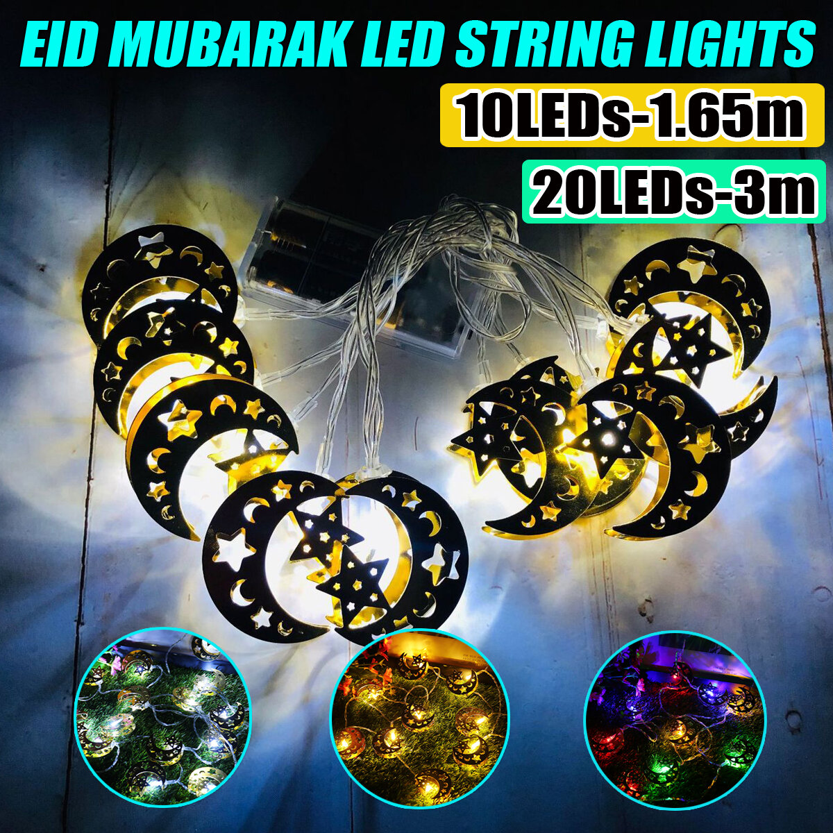 LED Ramadan Moon Fairy String Light batterijvoeding islamitische lampen Party Home Decor