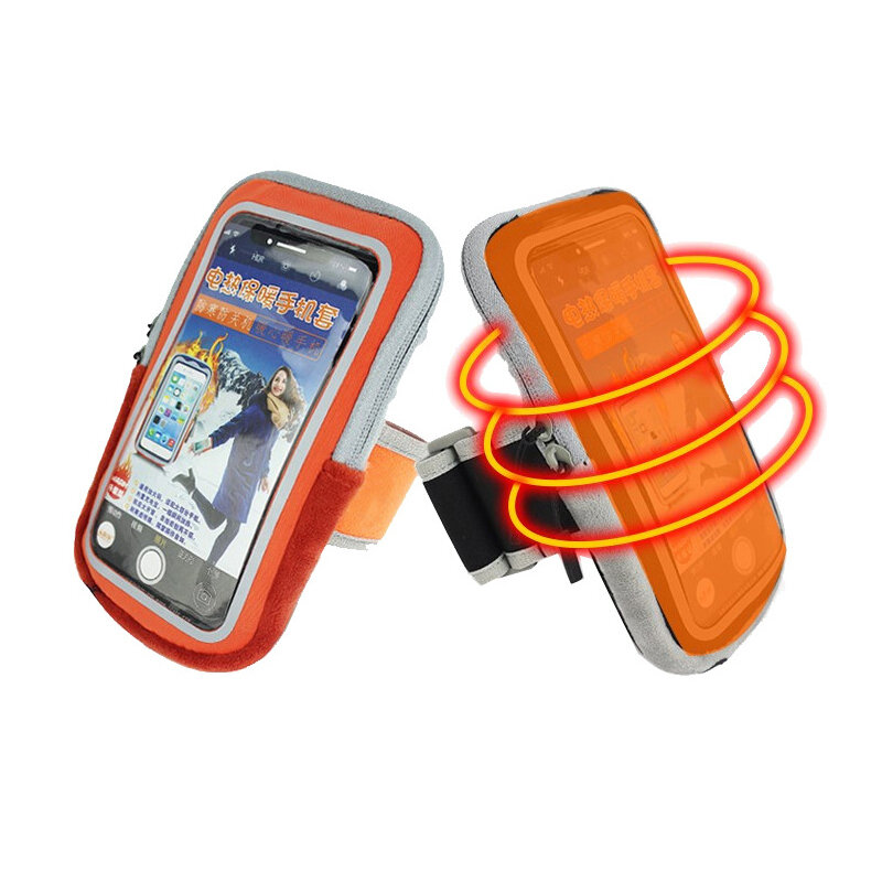 WARMSPACE電気暖かい携帯電話用ケース+ストラップ、USB電気暖かい電話カバーバッグ、自動シャットダウン防止、5-7インチのほとんどのスクリーン電話に対応