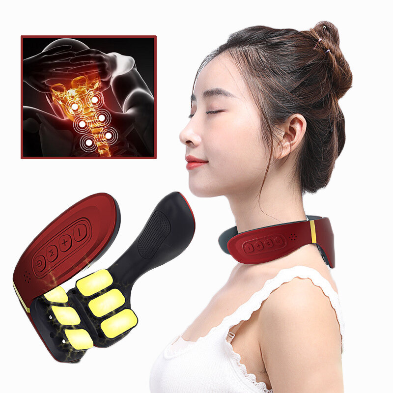 

KALOAD 6 Heads Electric Neck Massager Pulse Back 6 Modes Voice Control Far Infrared Heating Pain Relief Tools