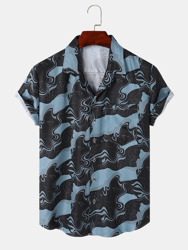 Men Abstract Veins Print Hawaii Style Beachwear Casual Breathable Holiday Shirts