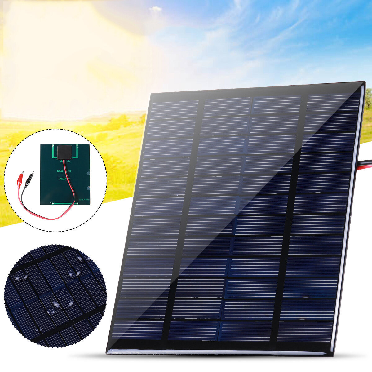 Painel solar de 10 W com clipes de célula solar de silício policristalino IP65 portátil à prova d'água para acampamento ao ar livre para viagem