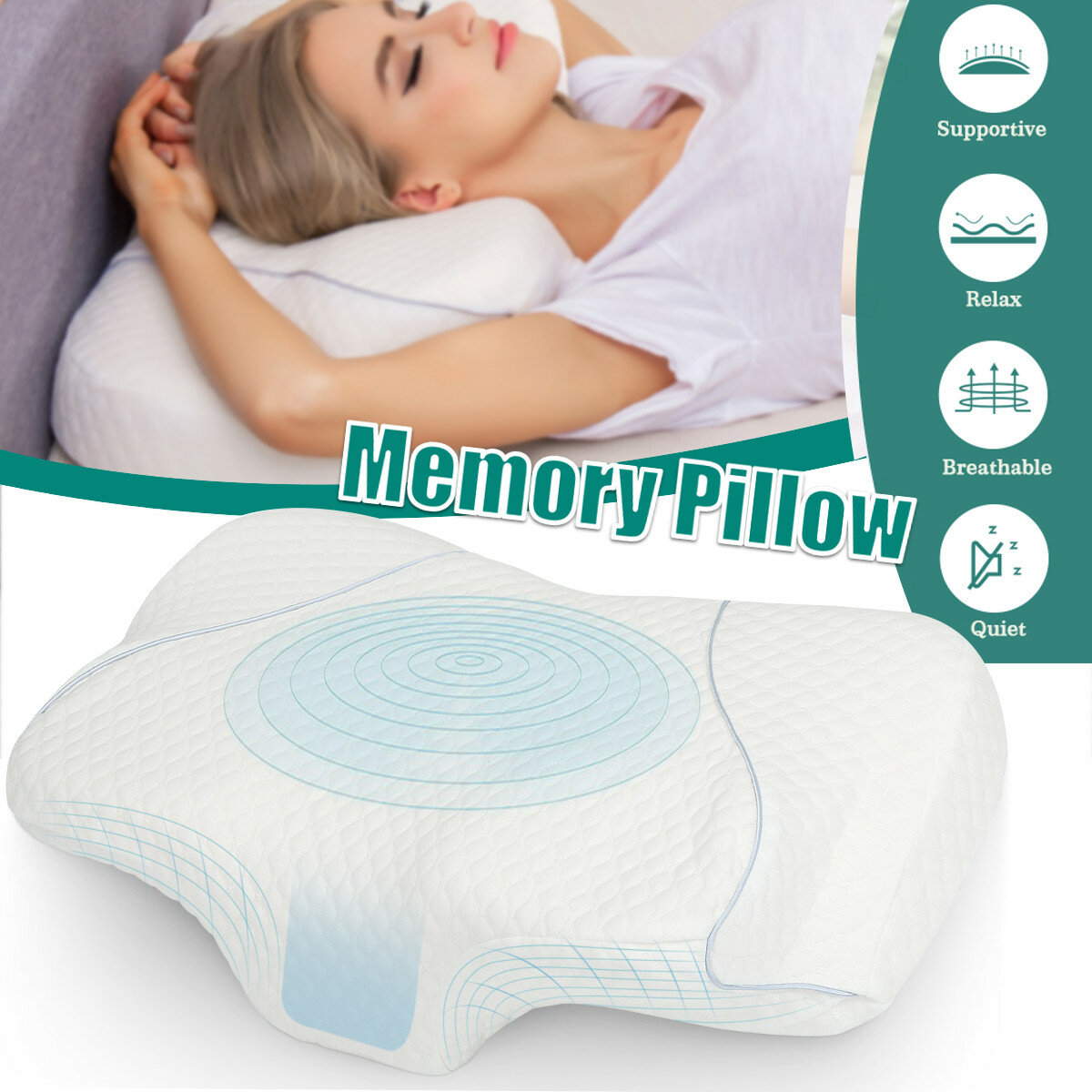 ESSORT Cervical Memory Pillow Foam Contour Pillow Neck Pain Ergonomic Breathable Sleeping Adjustable