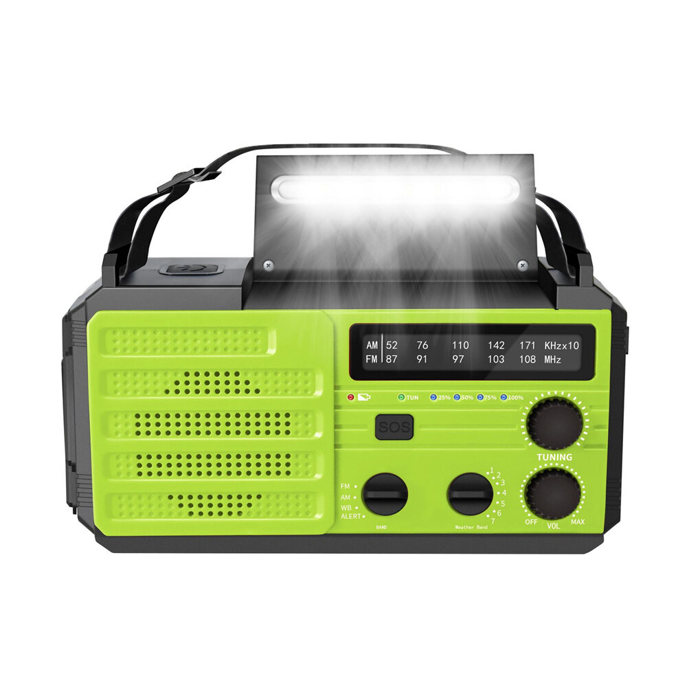 Экстренное ручное радио с светодиодным фонариком для чрезвычайных ситуаций, портативное погодное радио AM/FM NOAA с батареей мощностью 8000 мАч для зарядки телефона, заряжаемое через USB и солнечную энергию для кемпинга, сигналы SOS для дома на открытом воздухе