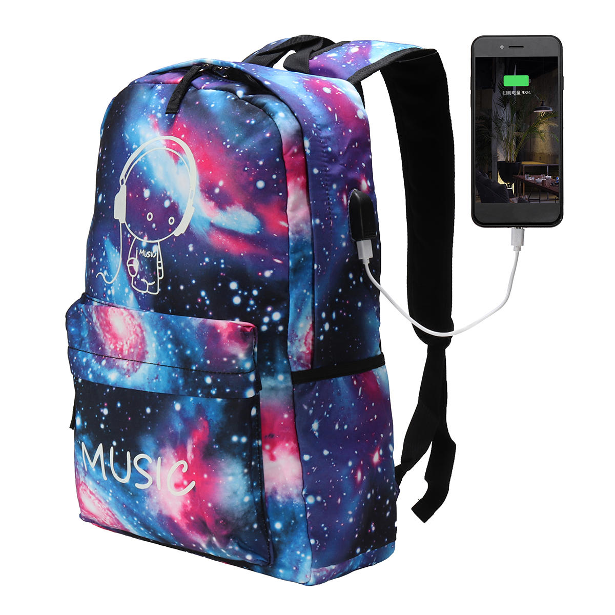 На открытом воздухе Ночной светящийся рюкзак USB Оксфорд Школа Сумка Плечо Сумка Водонепроницаемы Сумочка
