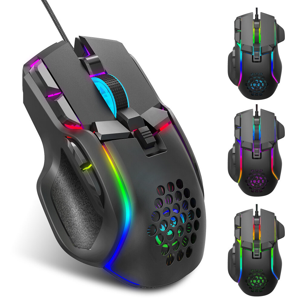 

HXSJ S700 Wired Mouse 10-Button 1200-12800DPI RGB Backlit Hollow Honeycomb Programmable Gaming Mice for PC Computer Game