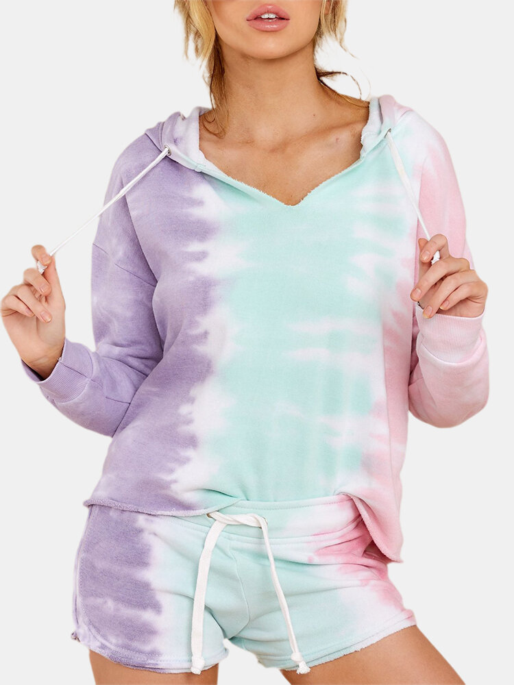 Dames Design Tie Dye-pyjama met lange mouwen en trekkoord met lange mouwen