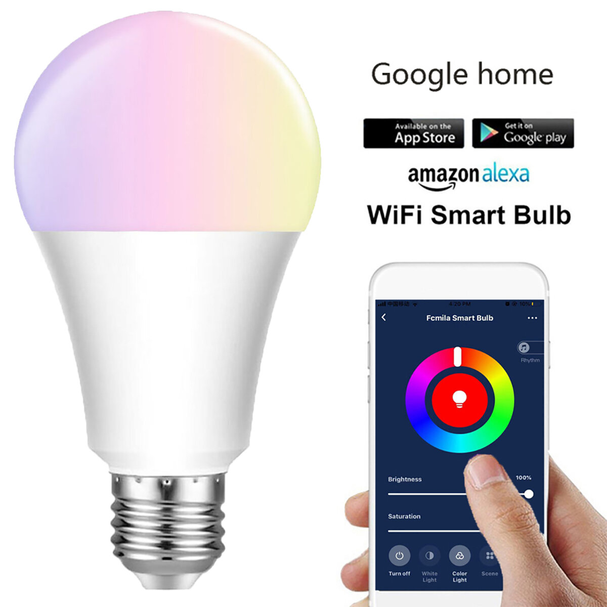 Image of E27 E26 B22 RGBW Smart LED Glhbirne 7W WiFi IOS Android Amazon Alexa Google Lampe AC85-265V
