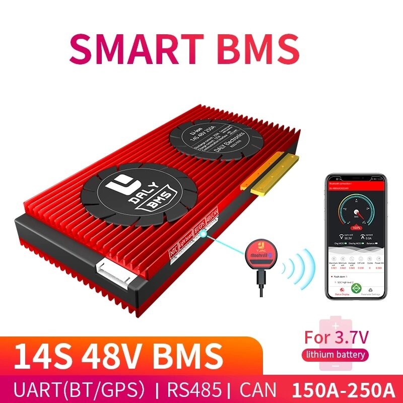 DALY BMS 14S 48V 150A 200A 250A 18650 Smart BMS Bluetooth 485 to USB Device CAN NTC UART Software Li-on Battery Protecti