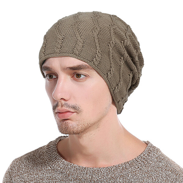 Mens Winter Warm Cotton Knitted Beanie Causal Thickening Windproof Caps Outdoor Stretchable Hats