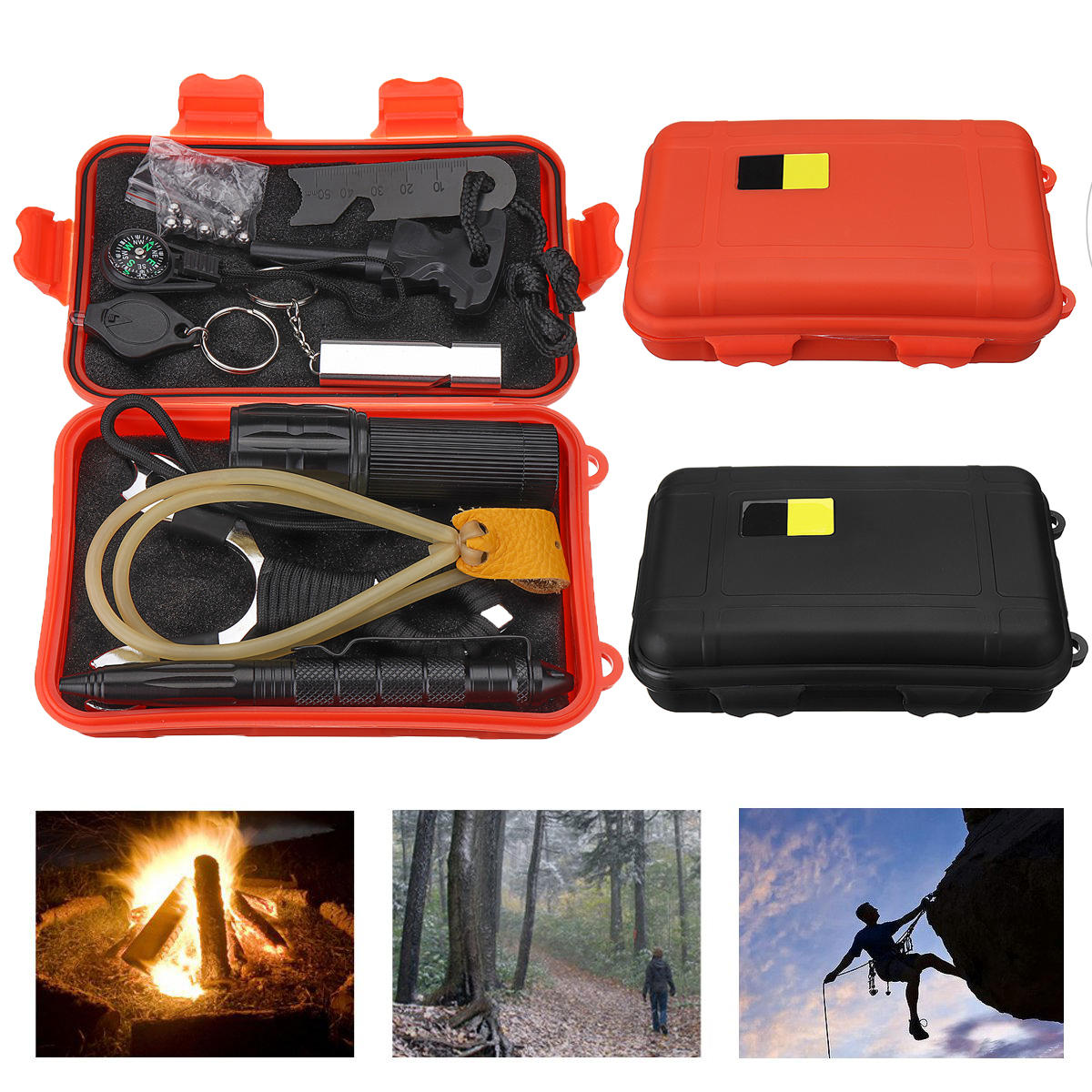 Set di strumenti di sopravvivenza EDC 7 in 1 per esterni in custodia SOS Emergency Multifunctional Kits Box per campeggio e escursioni