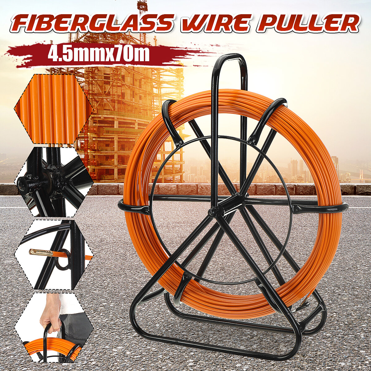 

4.5mmX70m Fiberglass Cable Puller Running Rod Snakes Fish Tape Rodder Flexible Lead Electric Wire Power Cable Puller Mac