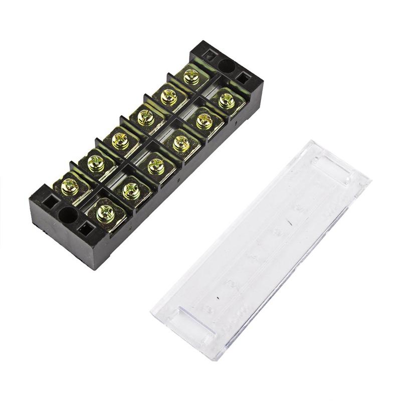 TB4506 600V 45A 6 Position Terminal Block Barrier Strip Dual Row Screw Block Covered W/ Removable Clear Plastic Insulati