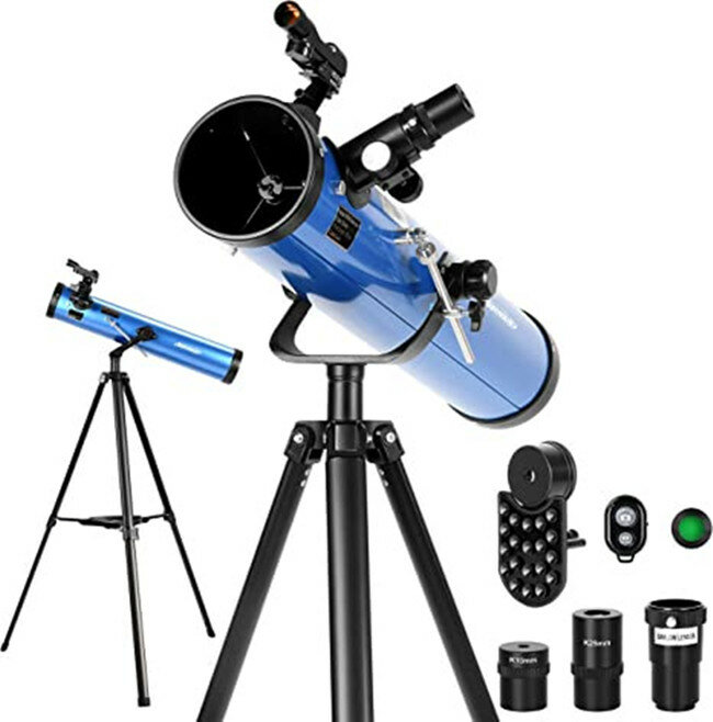 [US Direct] AOMEKIE Reflector Telescopes for Adults Astronomy Beginners 76mm/700mm with Phone Adapter Bluetooth Controller Tripod Finderscope and Moon Filter A02018
