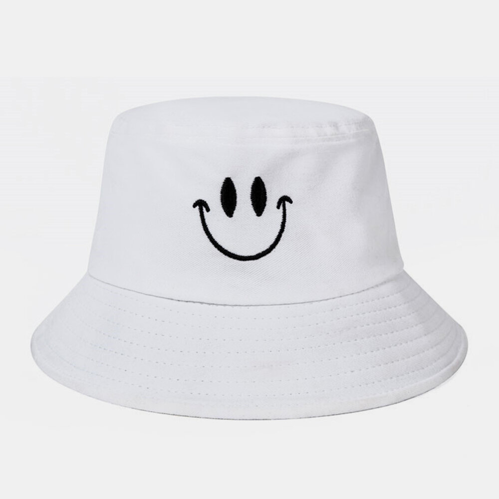 

Unisex Cotton Embroidery Smile Face Casual Young Sunvisor Couple Hat Bucket Hat