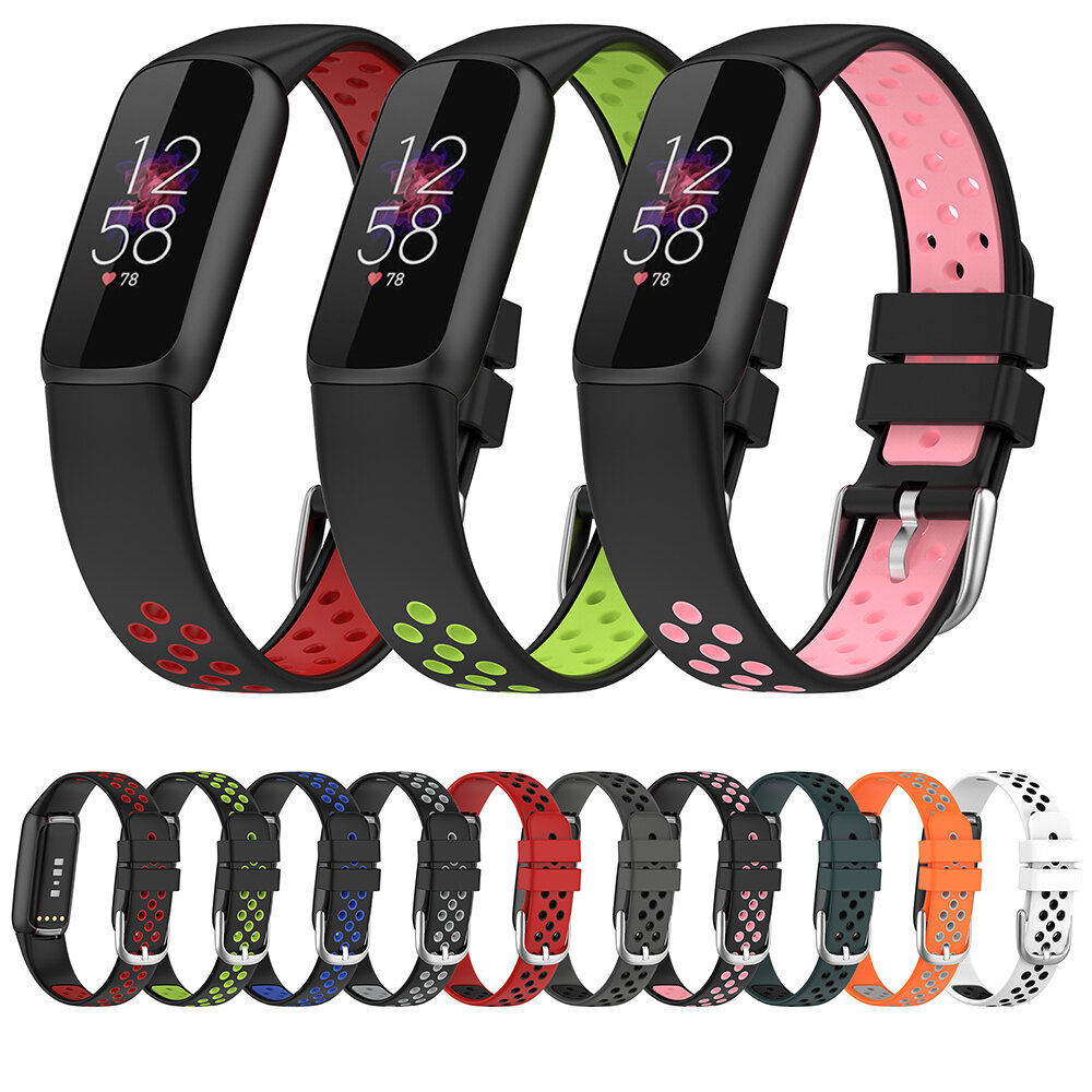 Bakeey dubbele kleur patroon ademend transpiratie Soft siliconen horlogeband vervanging voor Fitbit 