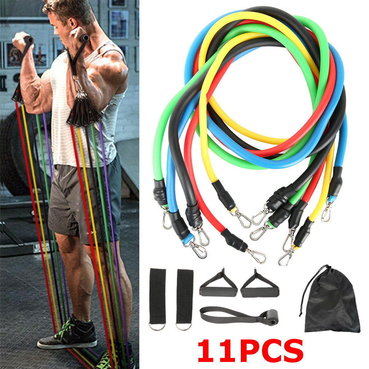 11PCS Resistance Bands Set Pull Rope Home Gym Equipment Yoga Fitness Exercise UK 