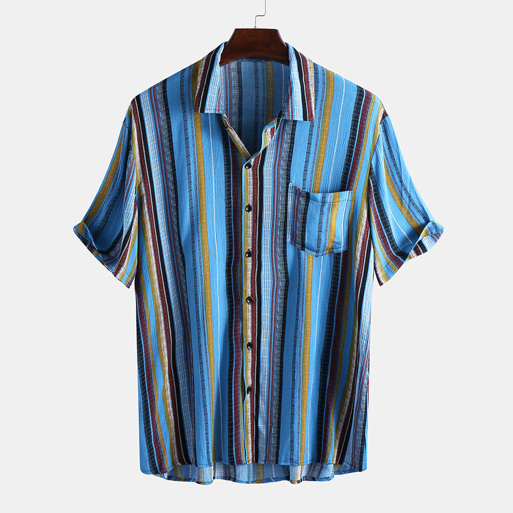 Mens summer fashion stripe printed short sleeve casual shirt Sale ...