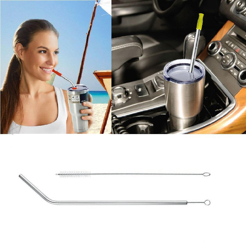 10Pcs/set Stainless Steel Drinking Straw Reusable Sucker Tube With Clean Brush Storage Bag