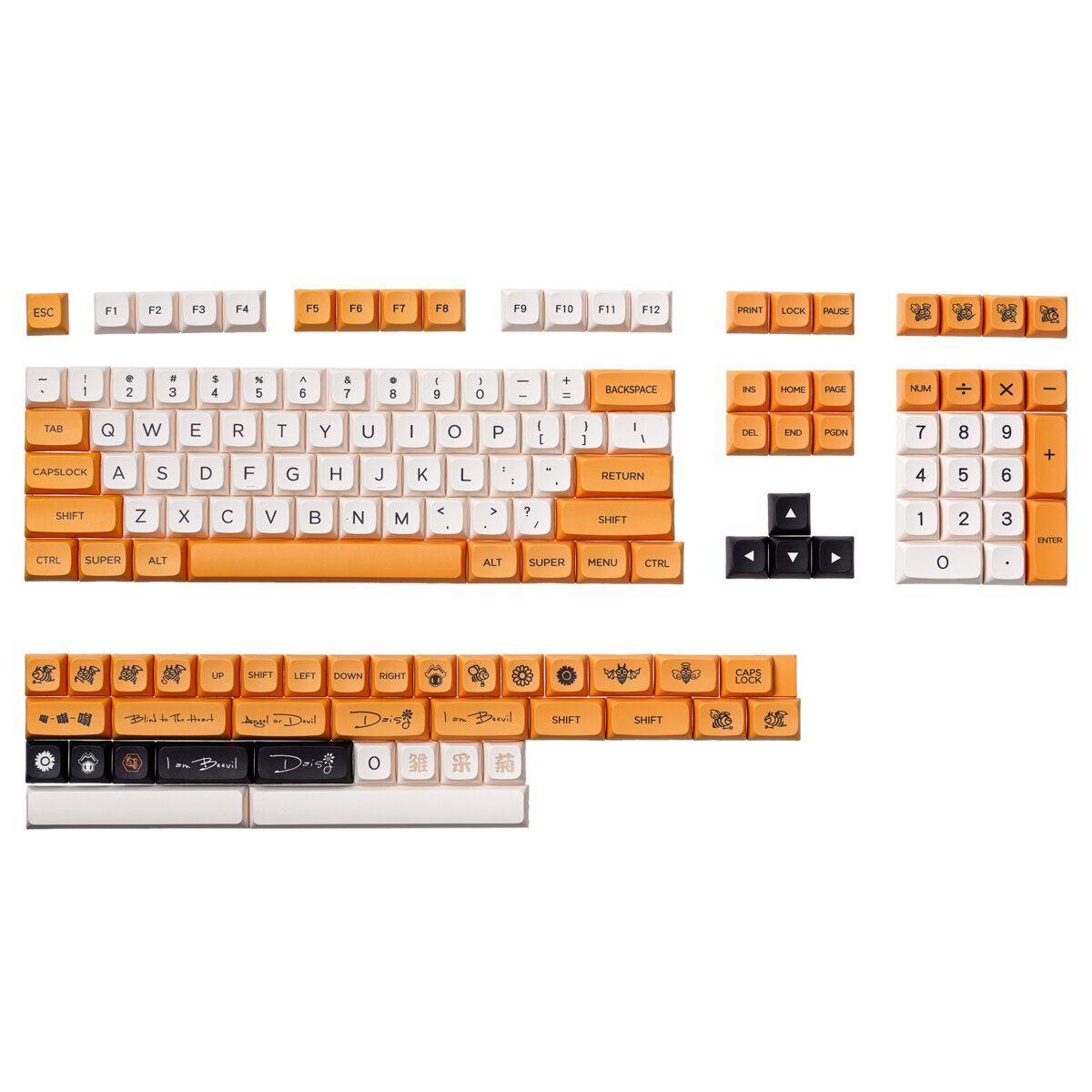 144 Keys Demon Bee Keycap Set PBT Sublimation XDA Profile Custom Keycaps for Mechanical Keyboard