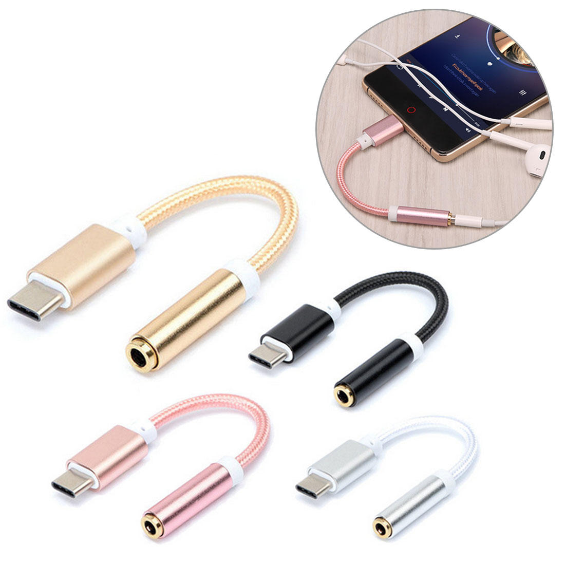 10CM AUX صوت كبل USB Type C إلى 3.5mm سمّاعة محول Type-C إلى 3.5mm سمّاعة رأس