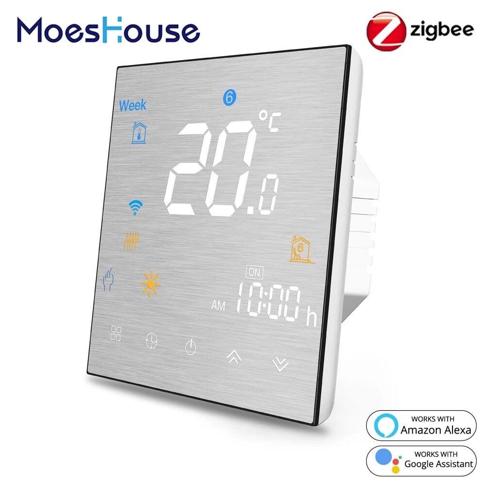 

MoesHouse Tuya ZB Smart Thermostat Temperature Controller Water/Electric Floor Heating Water/Gas Boiler Brushed Panel 2M