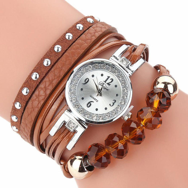 

DUOYA D214 Кристалл Повседневный стиль Женское Часы-браслет Подарочный кожаный ремешок Кварцевые часы