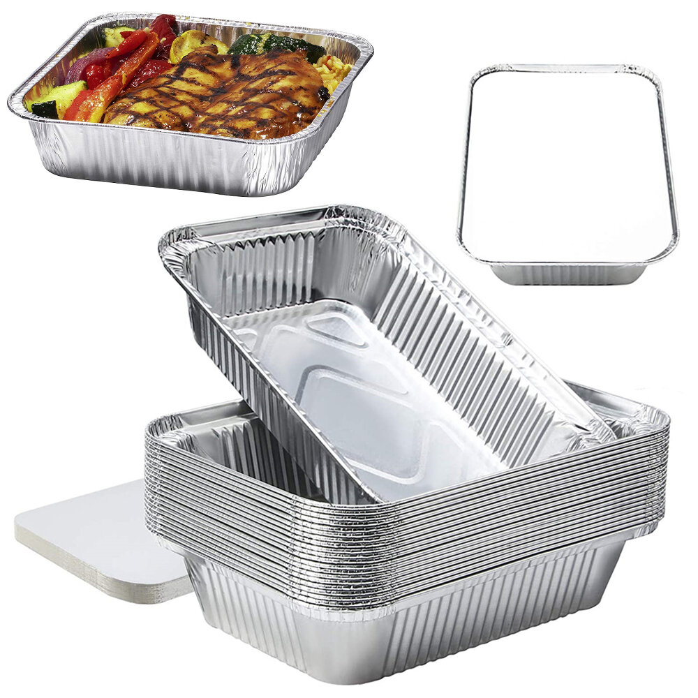 30/50X Foil Aluminum Trays With Lid Disposable Roaster Bake Oven Takeaway