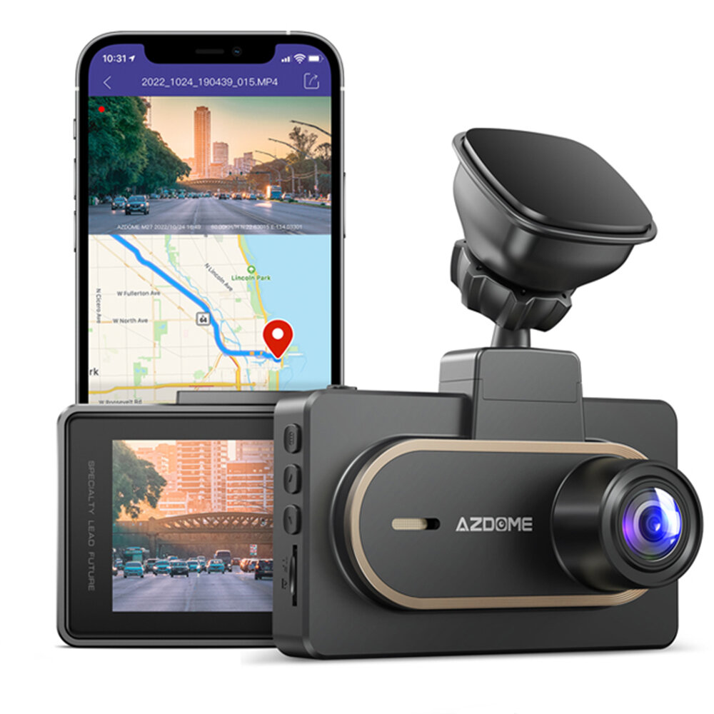 AZDOME M27 Car DVR 2K FHD 1440P Dash Cam Built-in GPS WIFI 3inch IPS Screen Car Recorders Parking Monitor G-Sensor Loop Record