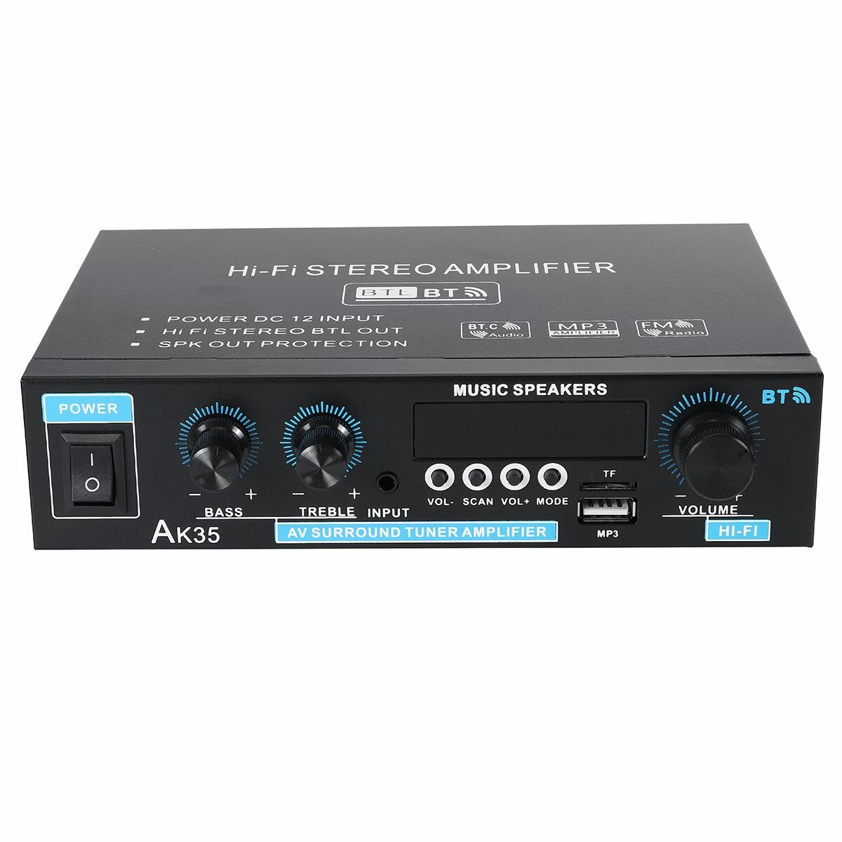 Ak35 110-240v 2x30w mini 2.0 channel digital amplifier bluetooth 5.0 receiver usb music player stereo home car marine audio amp