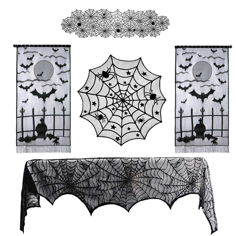 Halloween Ghost Festival Kant Tafelkleed Gordijn Zwart Spinnenweb Tafelkleed Halloween Decoratie Feesttafelkleed