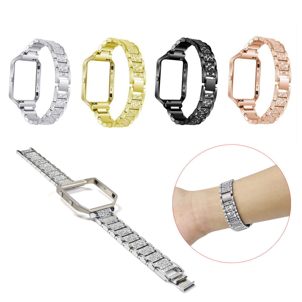 Image of Link Armband Armband Edelstahl Metall mit Rahmen fr Fitbit Blaze