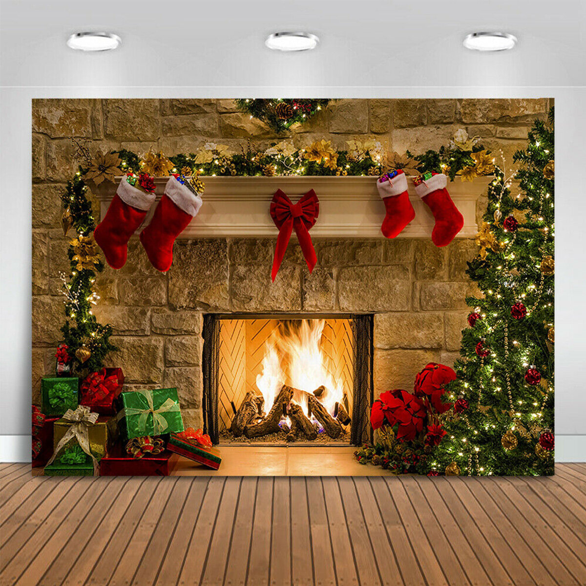 5x3FT 7x5FT 10x7FT kerst open haard rode sokken achtergrond fotografie achtergrond doek decoratie ac