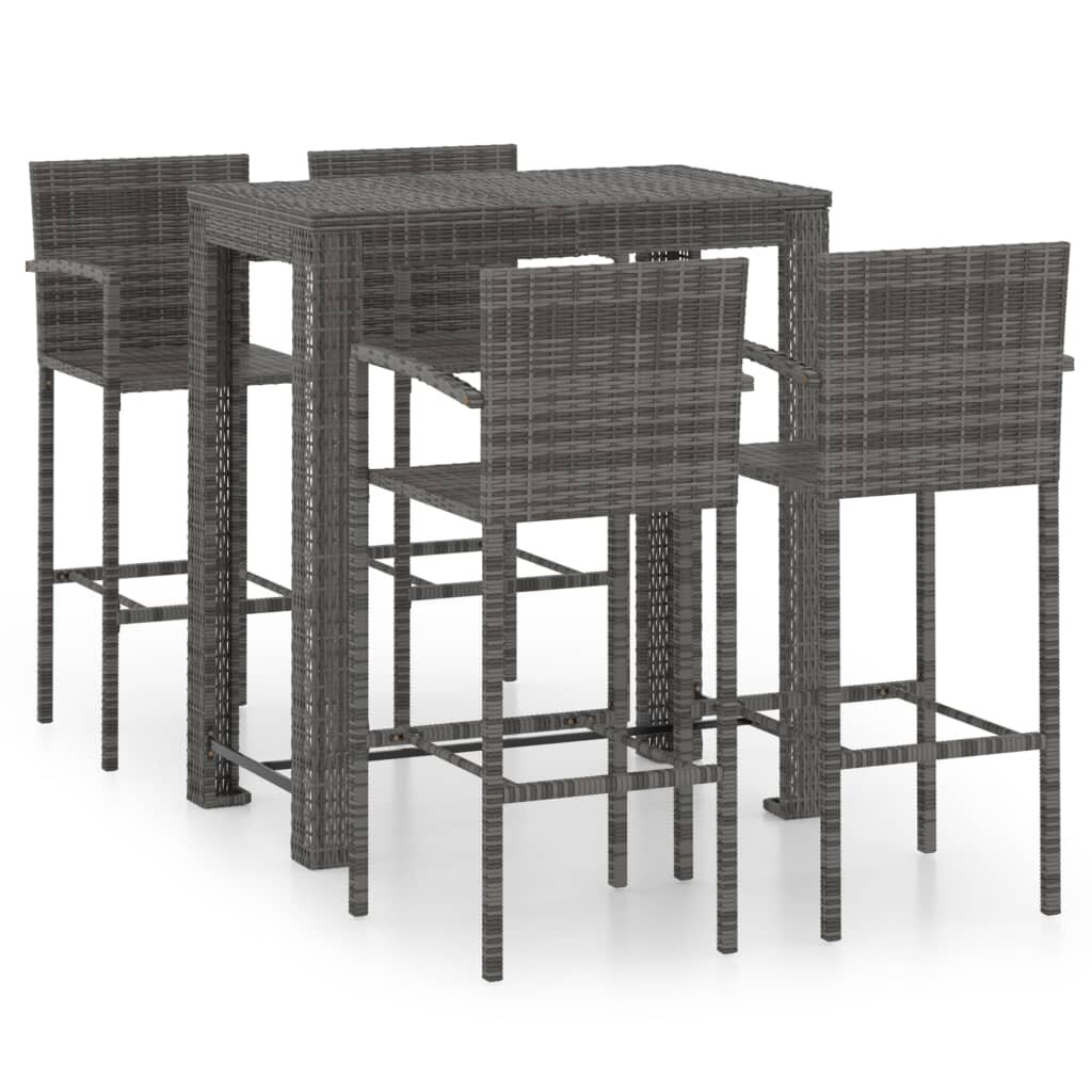 5 Piece Outdoor Bar Set with Armrest Poly Rattan Gray