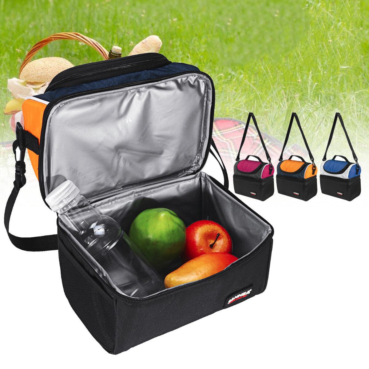 6.7L Picnic Bag Waterproof Lunch Shoulder Bag Portable Dual Compartment Camping Thermal Bag Ice Pack