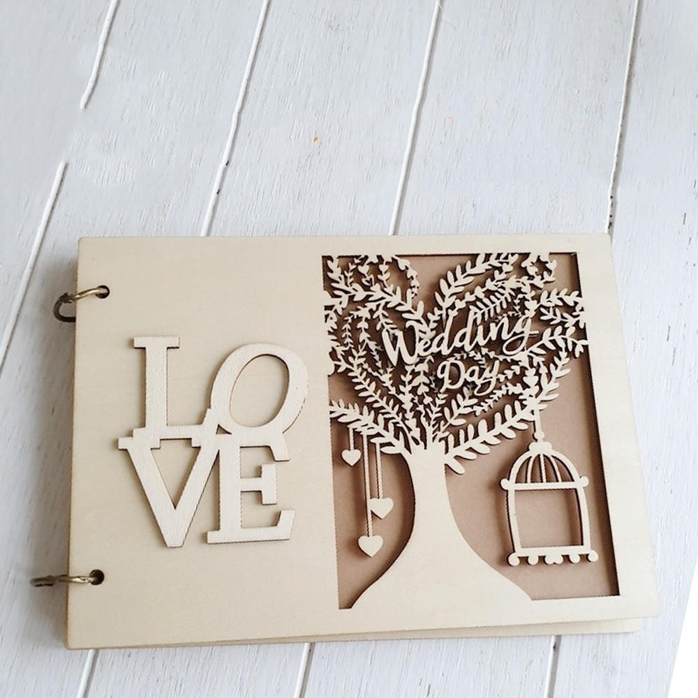 20/30 Pages Wooden Tree Wedding Guest Book Decroation Photo Custom Guestbook