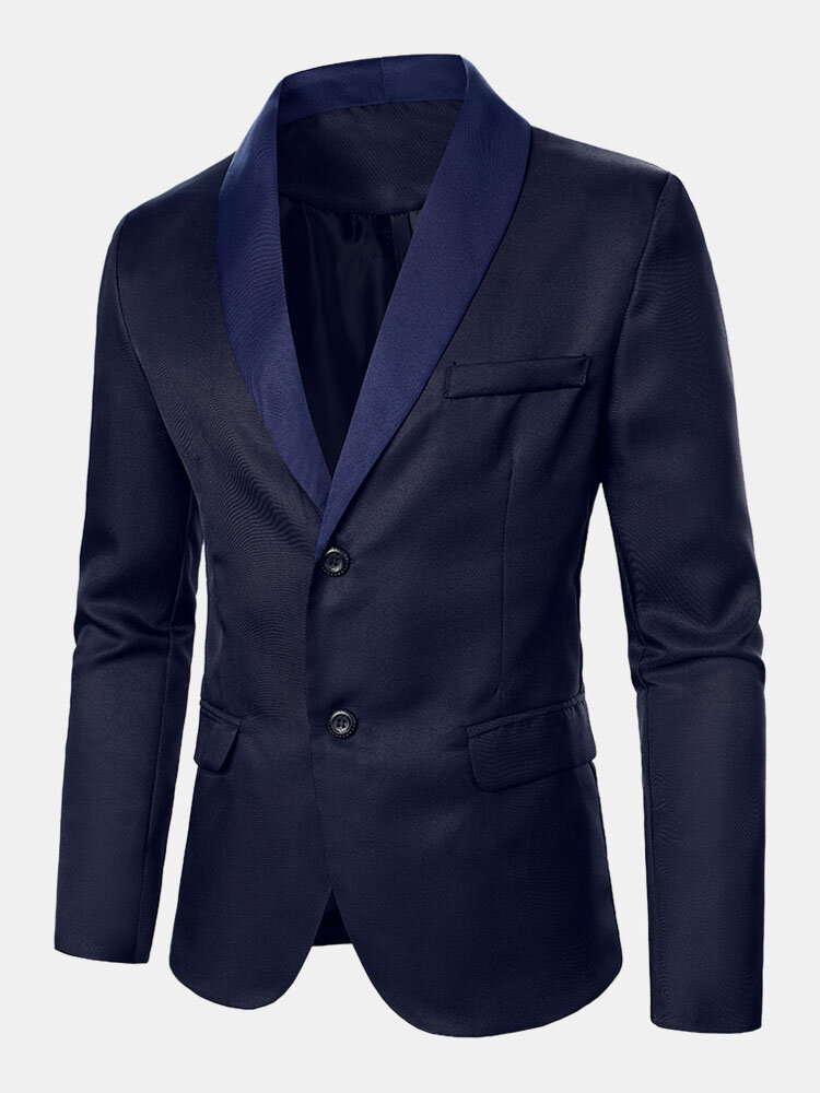 Men Contrast Collar Two Buttons Design Regular Fit Long Sleeve Stylish Suits